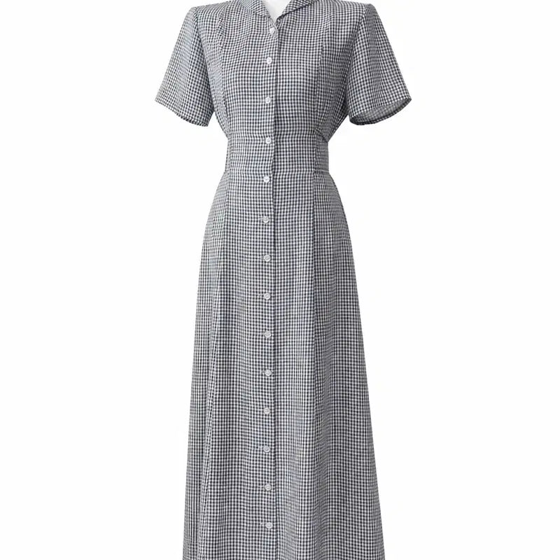 [BUNJANG] Gingham Check Long Sleeve Dress / 깅엄 체크 반팔 롱 원피스