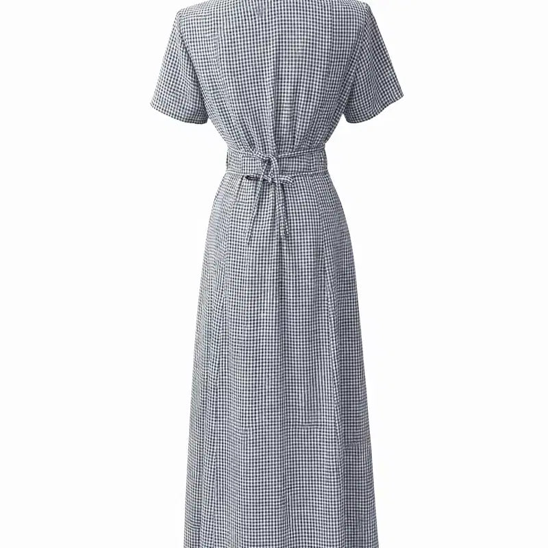 [BUNJANG] Gingham Check Long Sleeve Dress / 깅엄 체크 반팔 롱 원피스