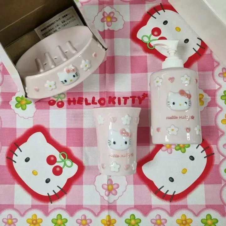 [BUNJANG] 고전 키티 꽃키티 도기 비누 케이스 트레이 세제통 보관함 컵 / 고전 키티 꽃키티 도기 비누 케이스 트레이 세제통 보관함 컵