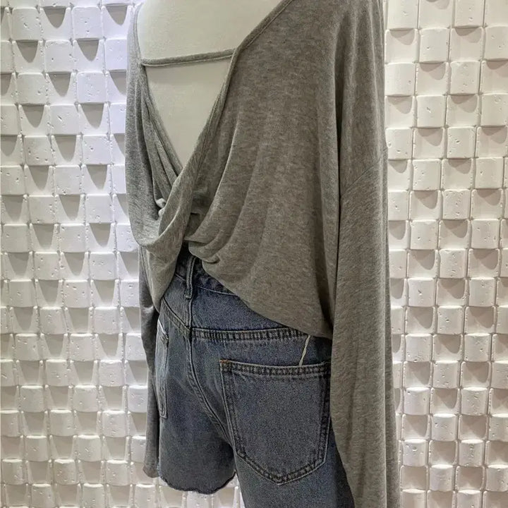 [BUNJANG] Back Twist String Backless T-shirt / 뒷꼬임 스트링 백리스 티셔츠