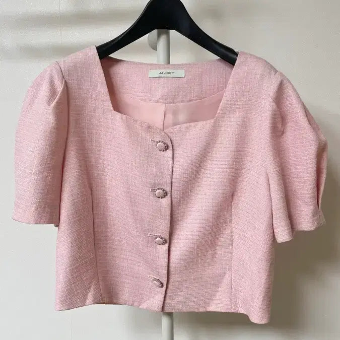 [SOLD OUT] JJ지고트 핑크 트위드 반팔 블라우스