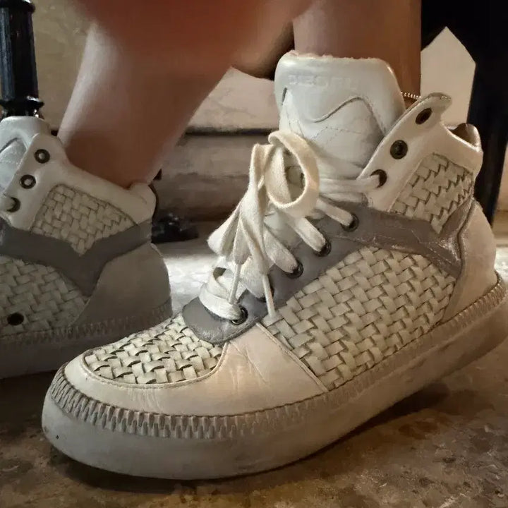 [BUNJANG] Diesel High-Top White Sneakers / 디젤 하이탑 화이트스니커즈 255