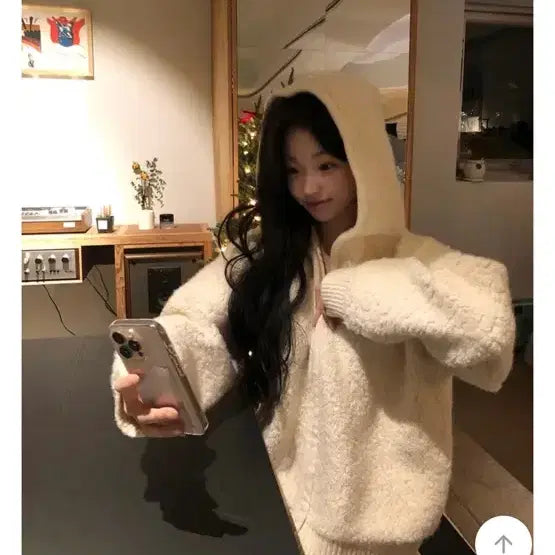 [BUNJANG] Ivory Knit Hoodie Zip-up / 니트 후드집업