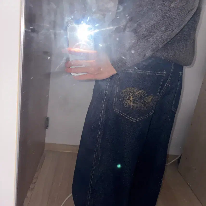 [BUNJANG] Suede 배기 Denim Pants / 스웨이드 배기 데님