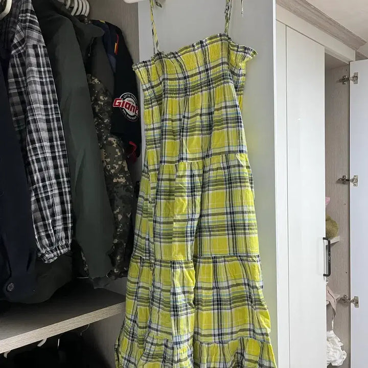 [BUNJANG] Yellow Checkered Ruffle Summer Dress / 노란색 체크 캉캉 원피스