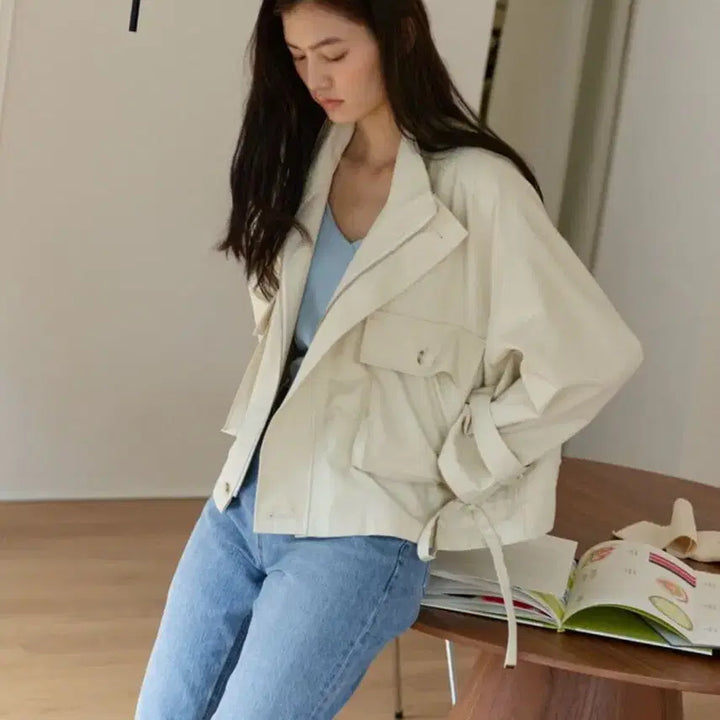 [BUNJANG] Fabric College Big Pocket Field Jacket Ivory Short Trench Coat / 패브릭컬리지 빅포켓 필드 자켓 아이보리 바스락숏트렌치점퍼야상간절기봄가을
