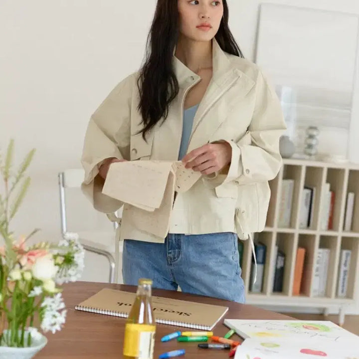 [BUNJANG] Fabric College Big Pocket Field Jacket Ivory Short Trench Coat / 패브릭컬리지 빅포켓 필드 자켓 아이보리 바스락숏트렌치점퍼야상간절기봄가을