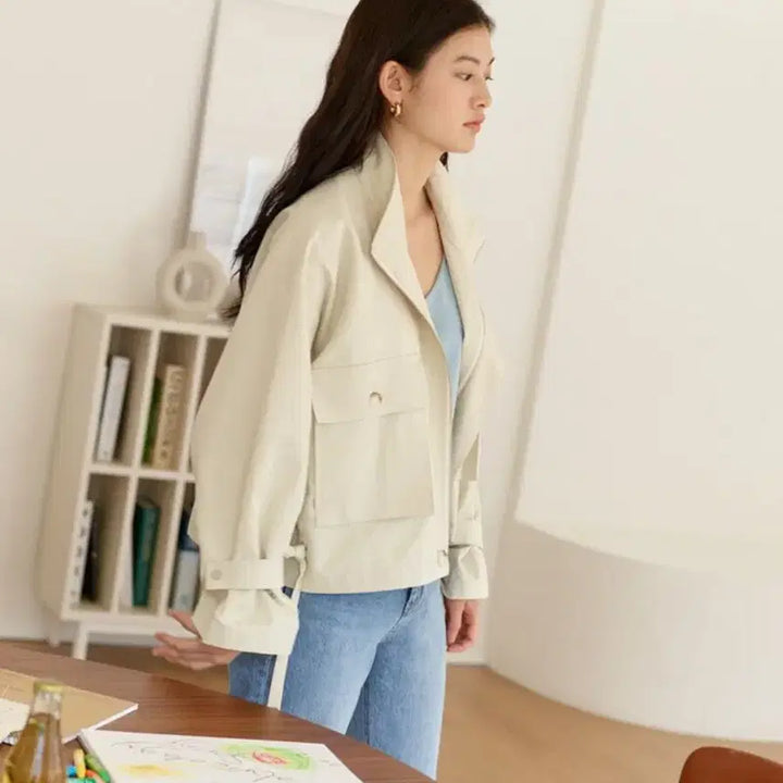 [BUNJANG] Fabric College Big Pocket Field Jacket Ivory Short Trench Coat / 패브릭컬리지 빅포켓 필드 자켓 아이보리 바스락숏트렌치점퍼야상간절기봄가을