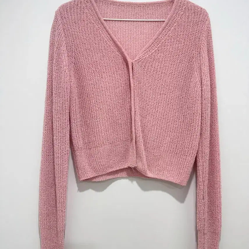 [BUNJANG] Pink Crop Knit Cardigan / 핑크 크롭 니트 가디건