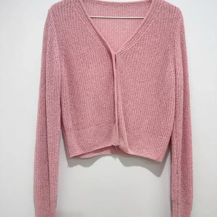 [BUNJANG] Pink Crop Knit Cardigan / 핑크 크롭 니트 가디건