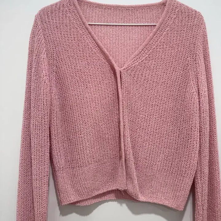 [BUNJANG] Pink Crop Knit Cardigan / 핑크 크롭 니트 가디건