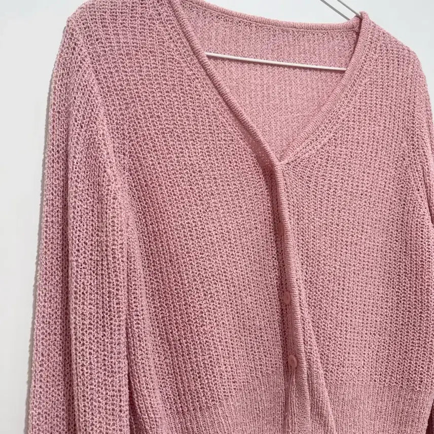 [BUNJANG] Pink Crop Knit Cardigan / 핑크 크롭 니트 가디건