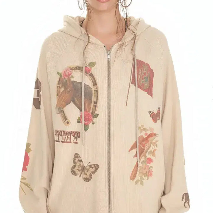 [SOLD OUT] 투머치택스 WESTERN WAFFLE ZIP-UP HOODIE (BEIG