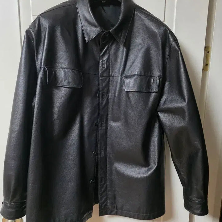 [BUNJANG] Black Leather Shirt Jacket / 블랙 가죽 셔츠 자켓 카코트
