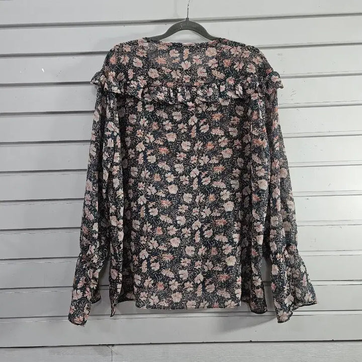 [BUNJANG] Floral Chiffon Tie-Front Blouse (Size 77) / 플라워 쉬폰 앞끈장식 블라우스77/보물찾기천사