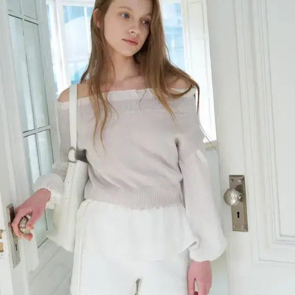 [BUNJANG] Le Vain Mohair Shirring Knit Lavender Pink / 르베인 모헤어 셔링 니트 라벤더 핑크 새상품
