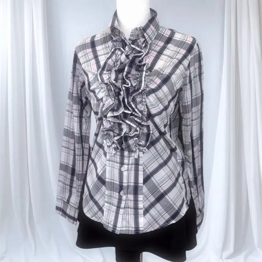 [BUNJANG] Unspecified Plaid Ruffle Blouse / 캐캐체 아무깔 체크 프릴 블라우스 셔츠