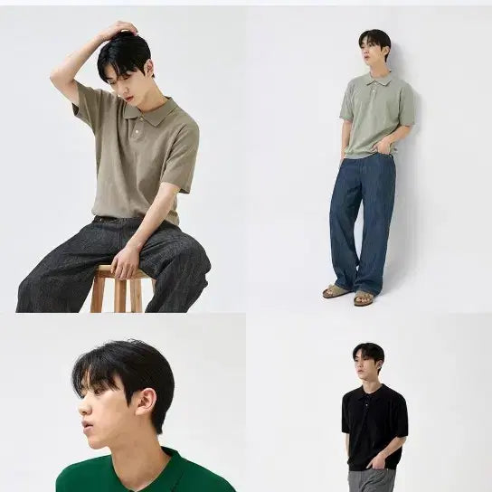 [SOLD OUT] TOFFEE 쿨 카라 하프 니트 초록색 반팔 니트 폴로티