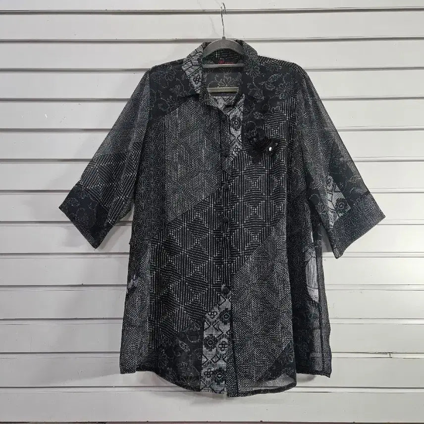 [BUNJANG] Bomeulchagi Cheonsa Floral Pattern Chiffon Blouse / 플라워 패턴무늬 칠부소매 쉬폰 블라우스/보물찾기천사
