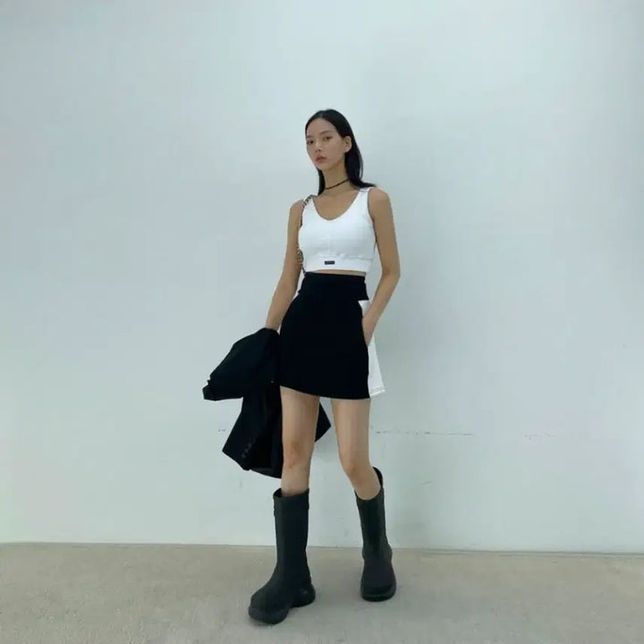 [BUNJANG] D2 B&amp;W Banding Mini Skirt / 새상품 밴딩 스커트