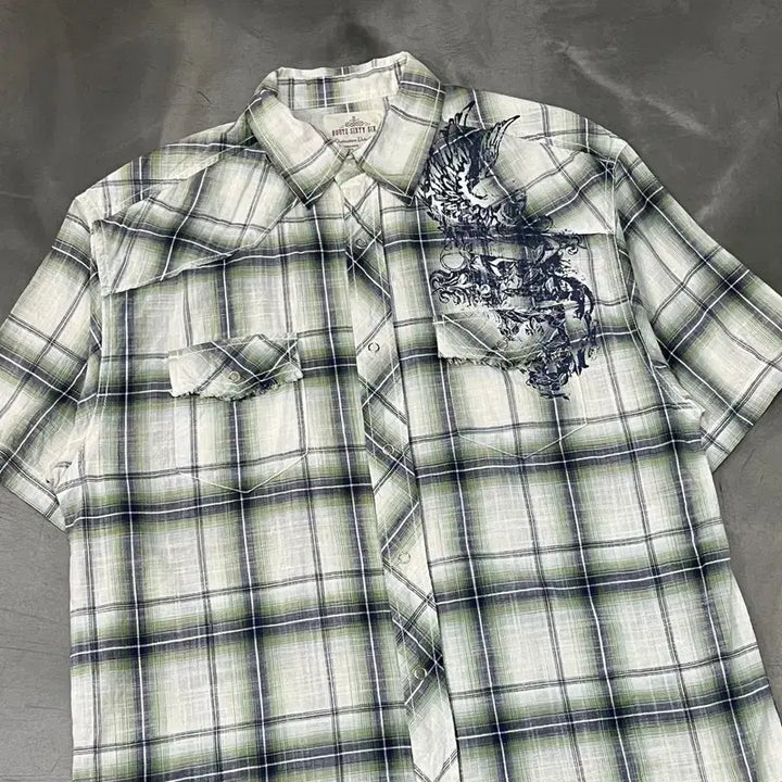 [BUNJANG] Route Sixty Six Graphic Check Half Shirt / Route sixty six 그래픽 체크 하프 셔츠 y16330