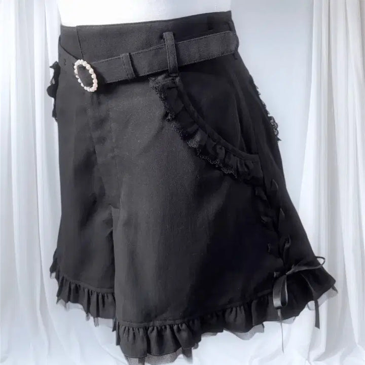 [BUNJANG] Secret Honey Ruffle Blouse &amp; Ribbon Shorts Set / 시크릿허니 고스로리 리본 팬츠+프릴 블라우스