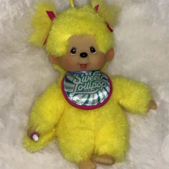 [BUNJANG] Monchhichi Sweet Lollipop Yellow Keychain Doll / 일본 정품 몬치치 스위트 롤리팝 옐로우 노랑 키링 인형