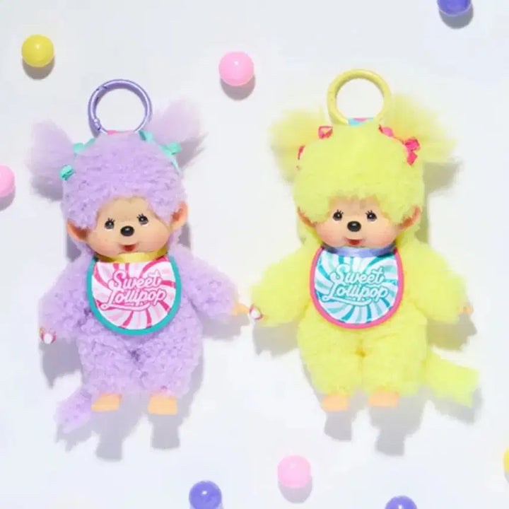 [BUNJANG] Monchhichi Sweet Lollipop Yellow Keychain Doll / 일본 정품 몬치치 스위트 롤리팝 옐로우 노랑 키링 인형
