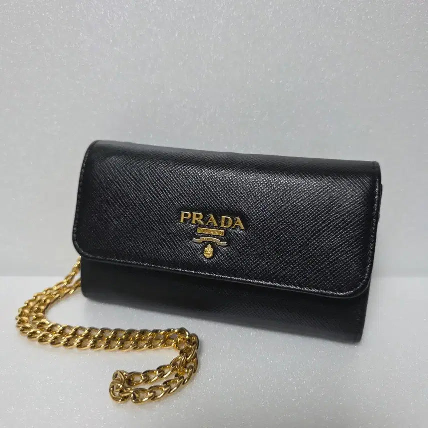 [BUNJANG] Prada Saffiano Black Chain Wallet / [S/정품] 프라다 사피아노 블랙 체인지갑 풀박스