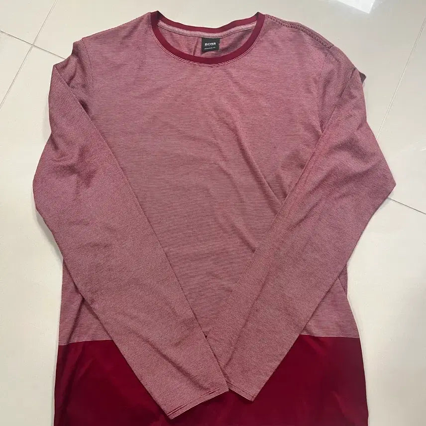 [BUNJANG] Hugo Boss Burgundy Stripe Long Sleeve T-shirt / 휴고보스 버건디 스트라이프 긴팔 티셔츠
