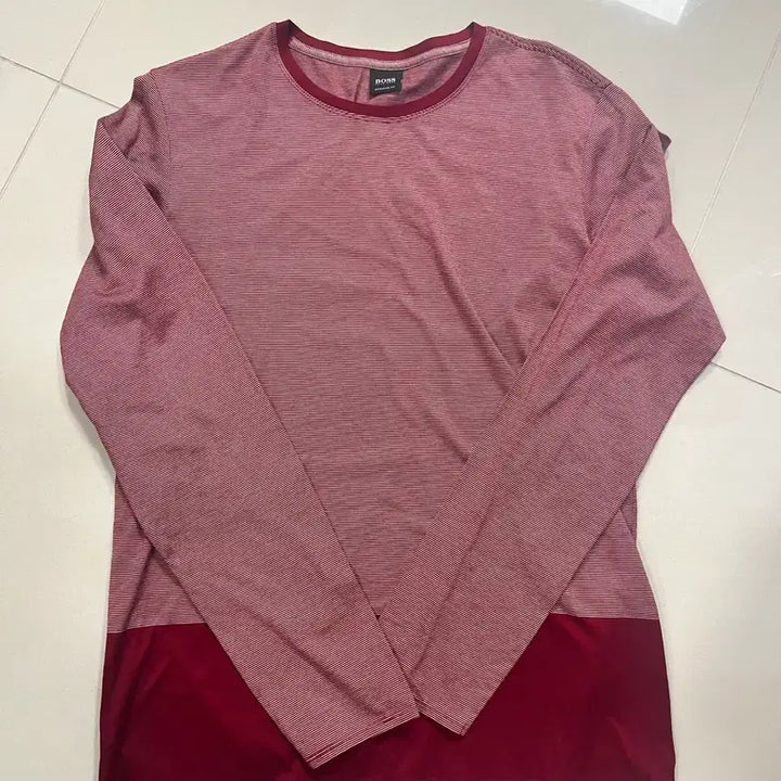 [BUNJANG] Hugo Boss Burgundy Stripe Long Sleeve T-shirt / 휴고보스 버건디 스트라이프 긴팔 티셔츠
