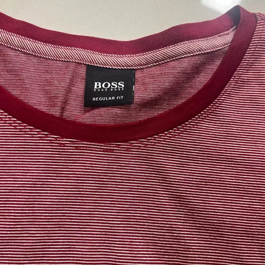 [BUNJANG] Hugo Boss Burgundy Stripe Long Sleeve T-shirt / 휴고보스 버건디 스트라이프 긴팔 티셔츠