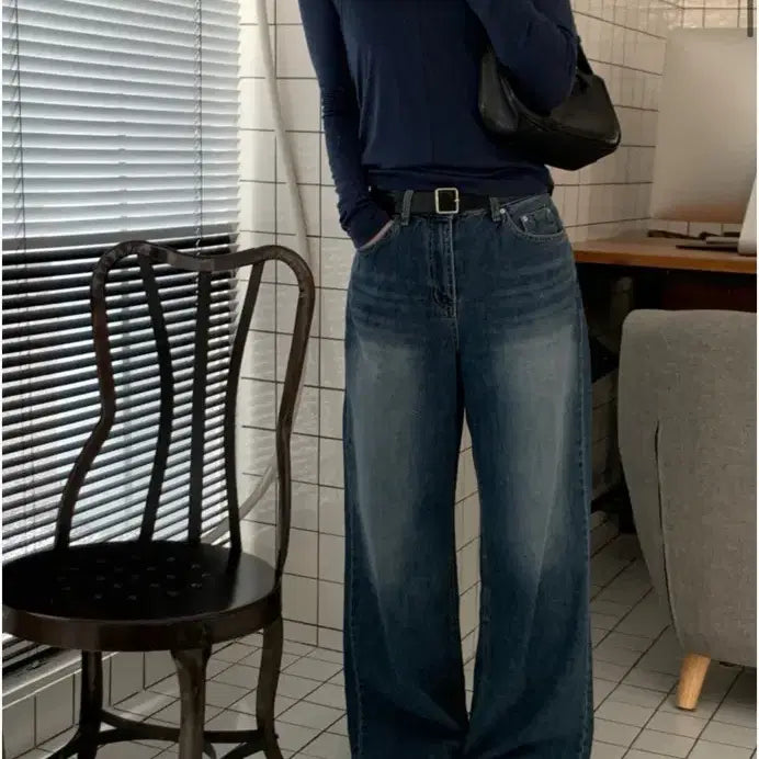 [BUNJANG] Wide Denim Pants / 진청 와이드 데님팬츠