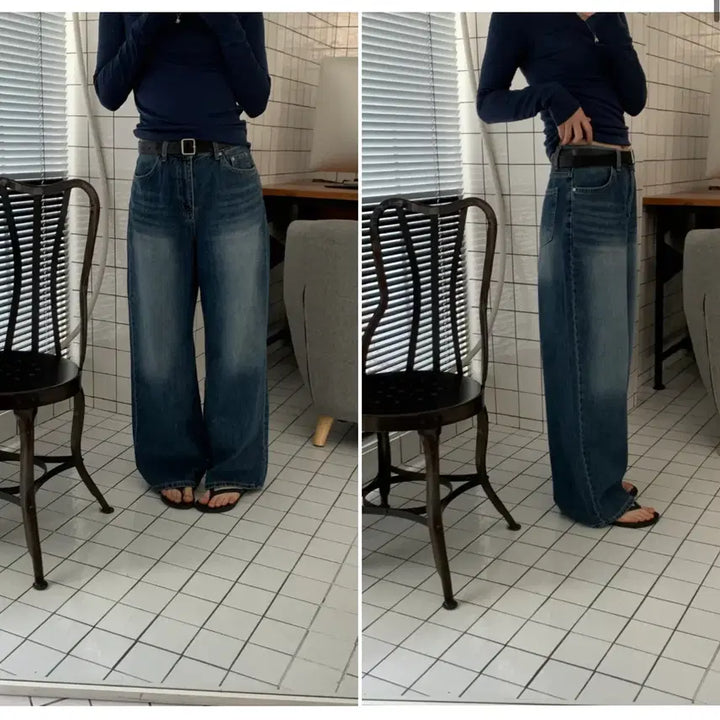 [BUNJANG] Wide Denim Pants / 진청 와이드 데님팬츠