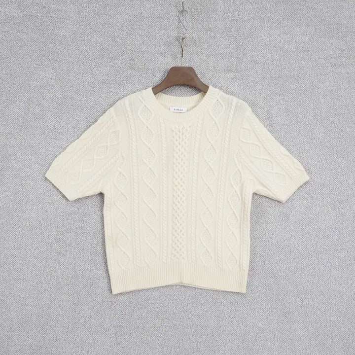 [BUNJANG] Lookast 23SS Low Cable Wool Short-Sleeve Knit Top / 룩캐스트 23SS 로우 케이블 울 반팔 니트 free