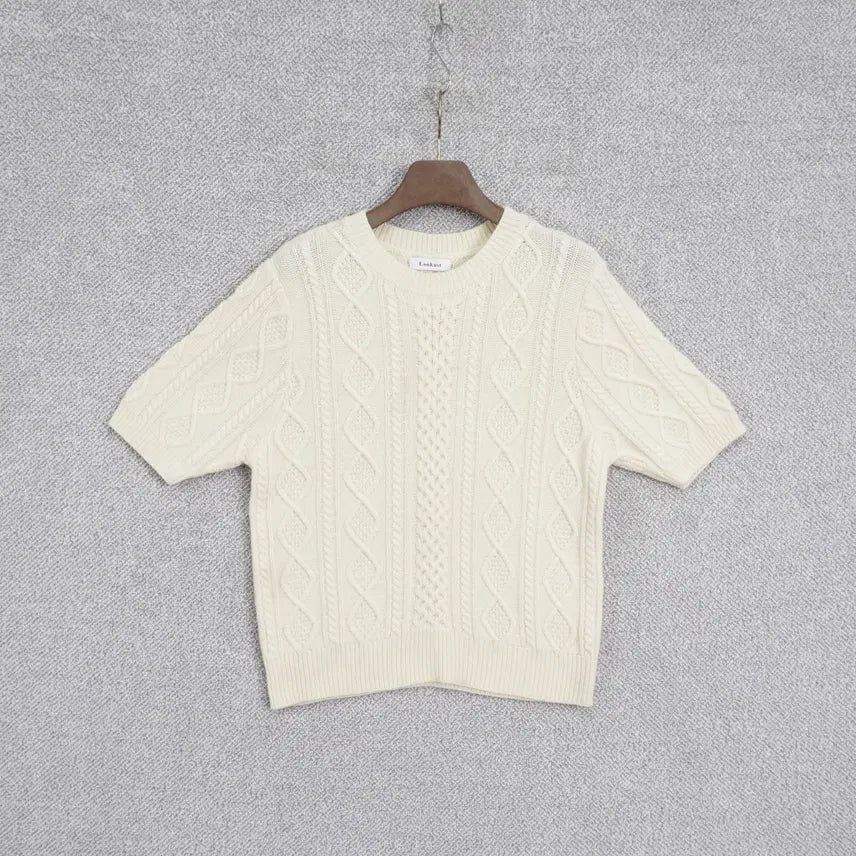 [BUNJANG] Lookast 23SS Low Cable Wool Short-Sleeve Knit Top / 룩캐스트 23SS 로우 케이블 울 반팔 니트 free