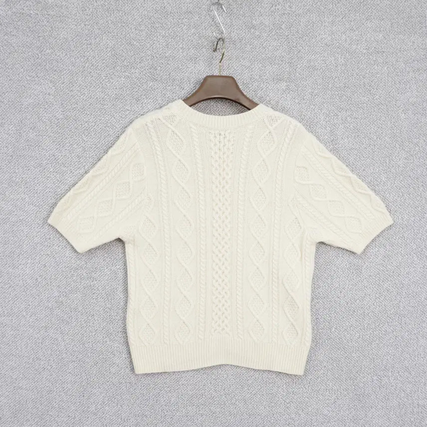 [BUNJANG] Lookast 23SS Low Cable Wool Short-Sleeve Knit Top / 룩캐스트 23SS 로우 케이블 울 반팔 니트 free