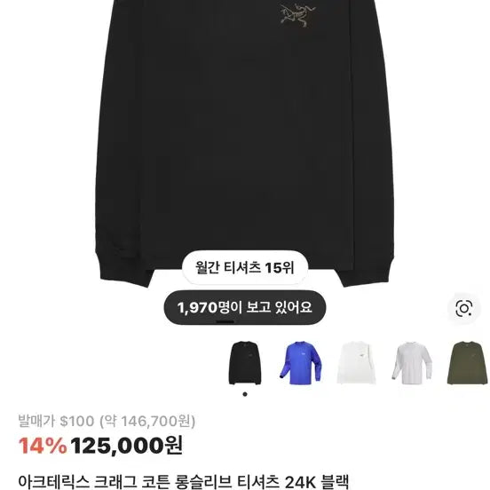 [SOLD OUT] 아크테릭스 크래그 블랙 롱슬리브 티셔츠