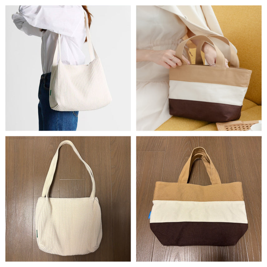 [BUNJANG] Greenstuff &amp; Brown Corduroy Eco-Friendly Tote Bag Bundle Set / (일괄) 그린스터프 골지 코듀로이 에코백 쇼퍼백 캔버스백 토트백 텀블러백