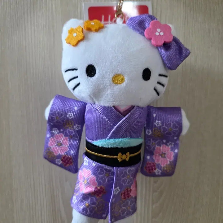 [BUNJANG] Hello Kitty Long Legs Kitty Kimono Yukata Doll Keyring - Purple / 헬로키티 롱다리 키티 기모노 유카타 인형 키링 - 보라