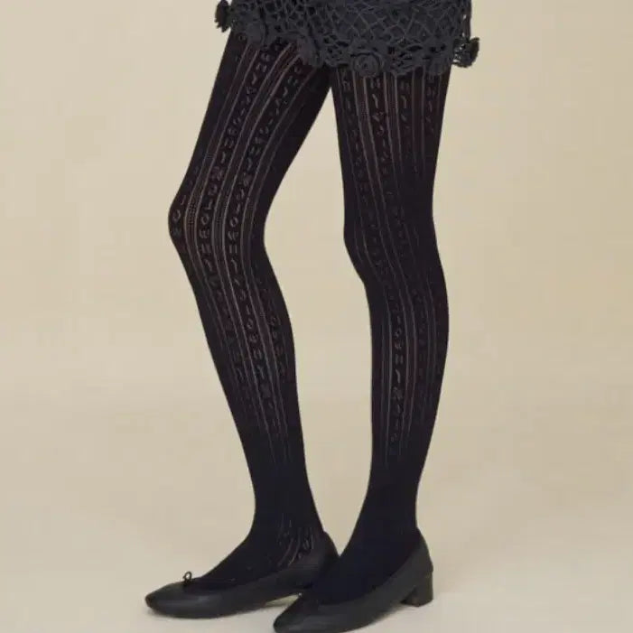 [BUNJANG] Glony Patterned Black Stockings / 글로니 검정스타킹