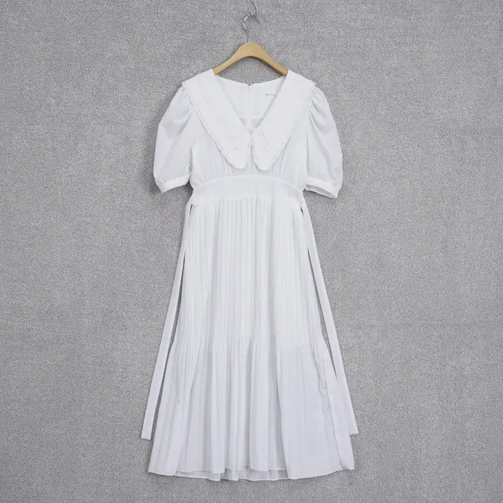 [BUNJANG] Dry Flower Linen-Like Big Collar Pleated Dress / 드라이플라워 린넨라이크 빅카라 플리츠 까끌 원피스 free