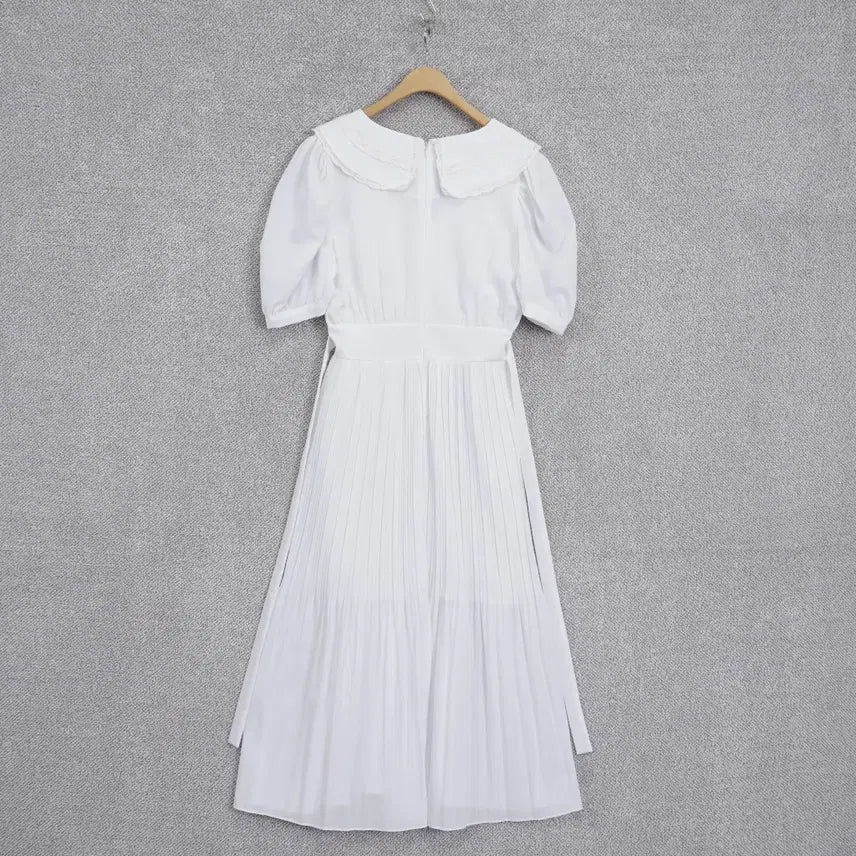[BUNJANG] Dry Flower Linen-Like Big Collar Pleated Dress / 드라이플라워 린넨라이크 빅카라 플리츠 까끌 원피스 free