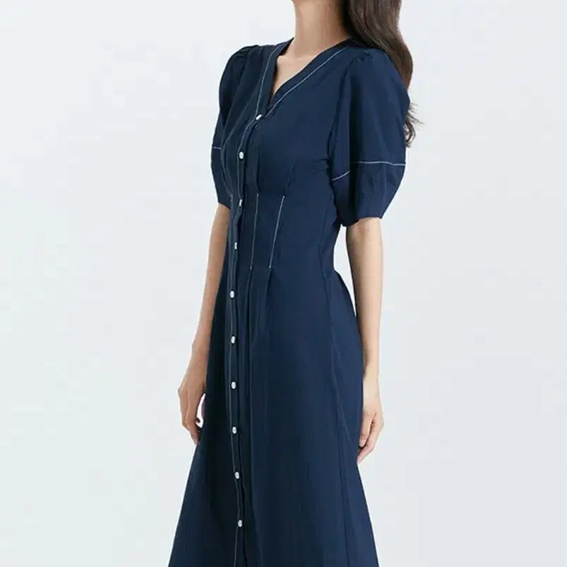 [SOLD OUT] 미쏘 네이비 스티치 롱 원피스 S