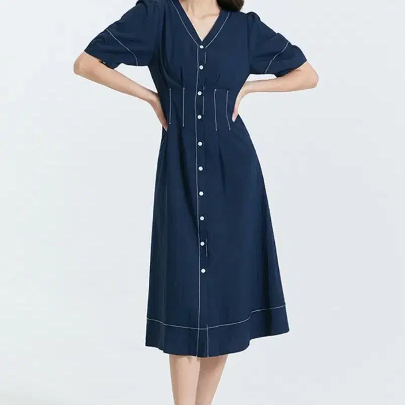 [SOLD OUT] 미쏘 네이비 스티치 롱 원피스 S