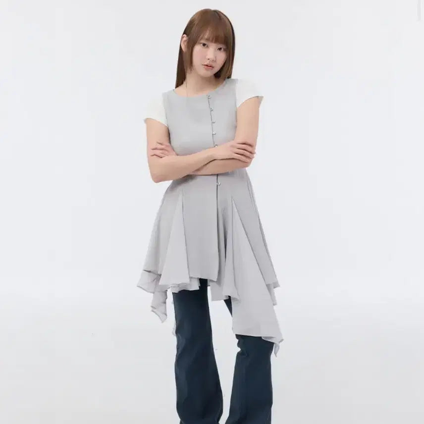[BUNJANG] Miseki Seoul Unbalanced Flow Dress / 미세키서울 언발란스 플로우 원피스 그레이 Unbalanced flow o