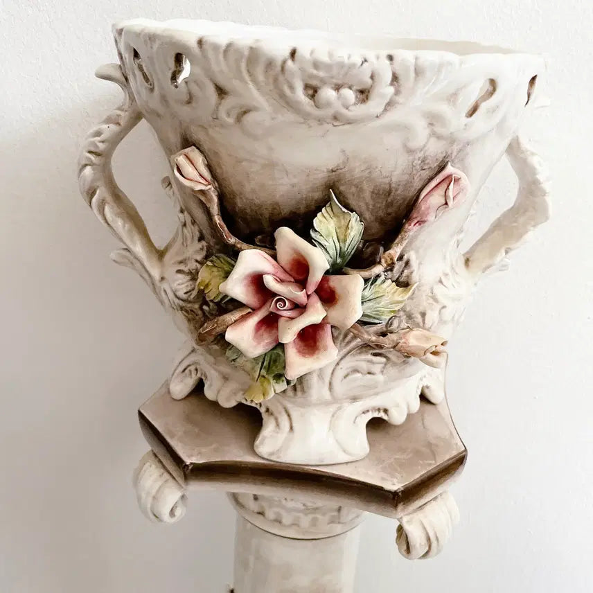[BUNJANG] Capodimonte Italian Vase and Flower Pot Stand / 앤틱 이태리 카포디몬떼 화분대와 화병