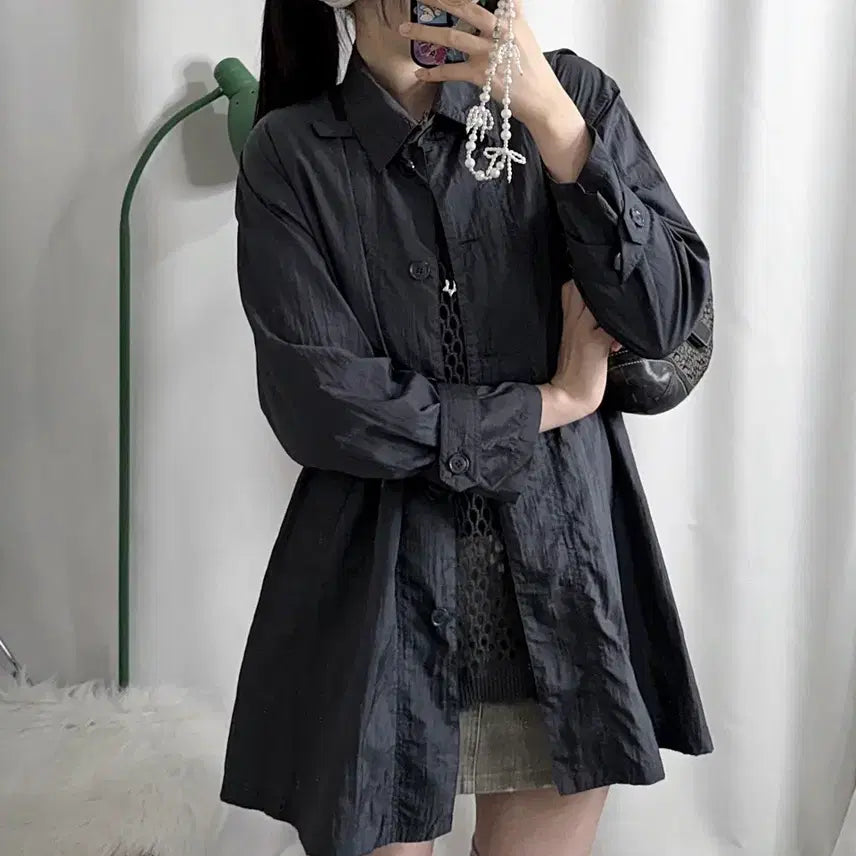 [BUNJANG] Unbelievable Blue Gray Neck Buckle Windbreaker Coat Jacket / 블루 그레이 넥버클 바람막이 코트 자켓