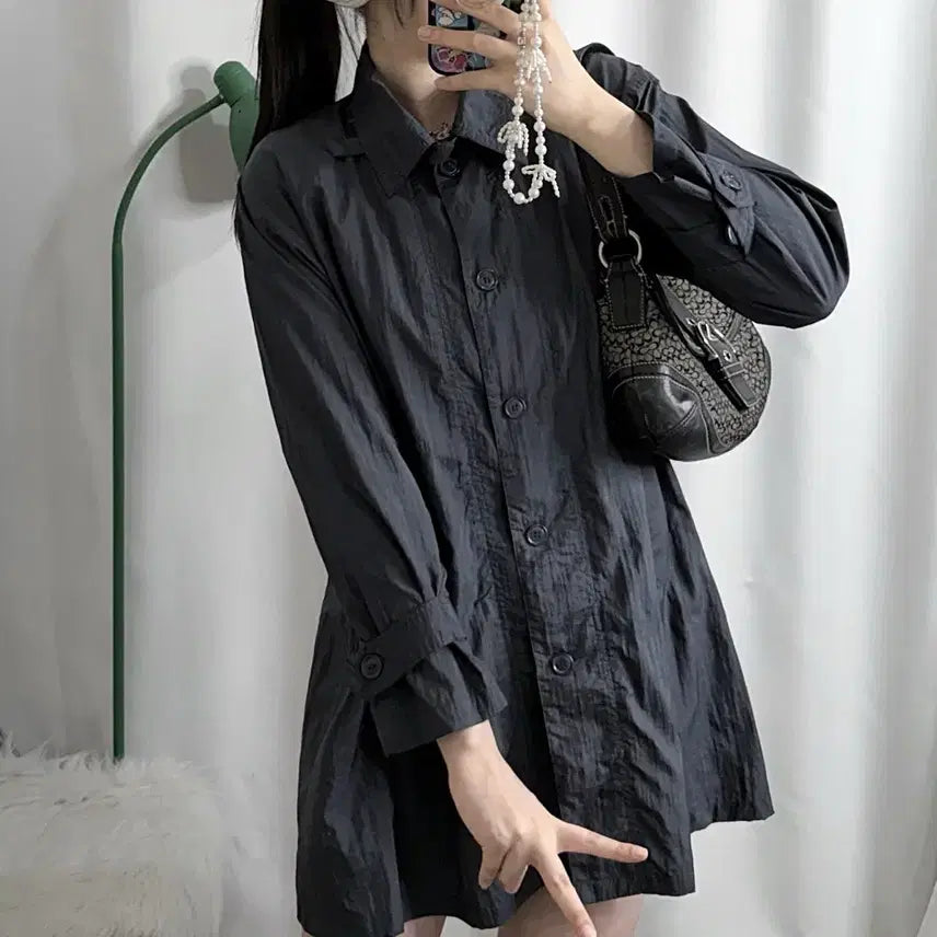 [BUNJANG] Unbelievable Blue Gray Neck Buckle Windbreaker Coat Jacket / 블루 그레이 넥버클 바람막이 코트 자켓