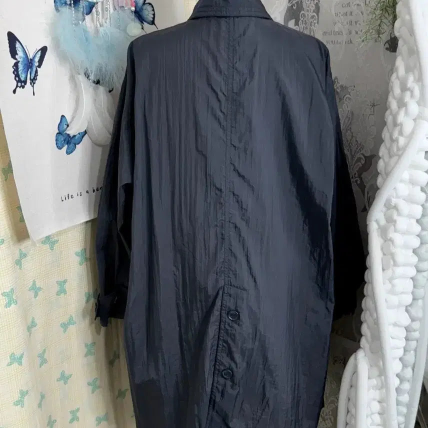 [BUNJANG] Unbelievable Blue Gray Neck Buckle Windbreaker Coat Jacket / 블루 그레이 넥버클 바람막이 코트 자켓